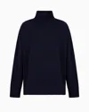 Emporio Armani Icon Virgin Wool Mock-neck Jumper With A Plated Check Motif In Navy Blue