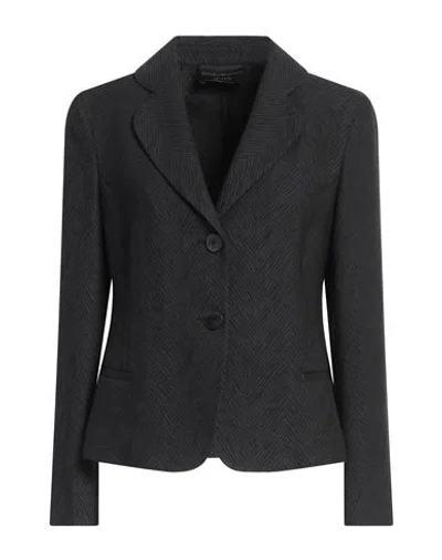 Emporio Armani Icon Woman Blazer Charcoal Size 14 Viscose, Virgin Wool In Gray
