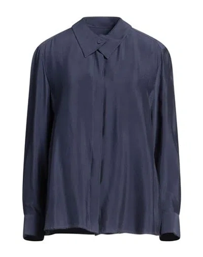 Emporio Armani Icon Woman Shirt Navy Size 6 Cupro, Modal In Navy Blue