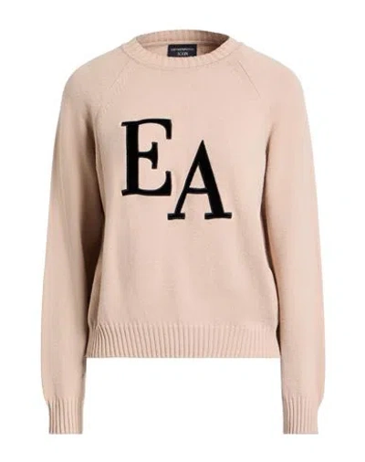 Emporio Armani Icon Woman Sweater Beige Size L Polyamide, Viscose, Cashmere, Polyester, Elastane In Neutral