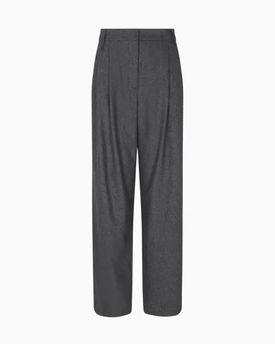 Emporio Armani Icon Wool Flannel Trousers With Pleats In Gray