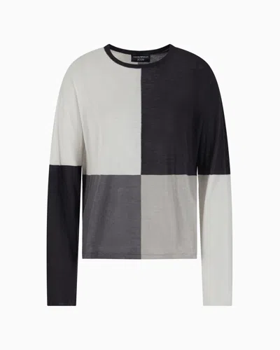 Emporio Armani Icon Wool Jumper With Intarsia In Gray