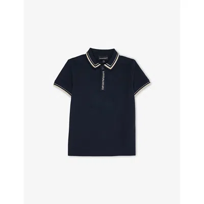 Emporio Armani Kids' Branded Stretch-cotton Piqué Polo Shirt 4-16 Years Iconico 0920 Blu Nav In Blue