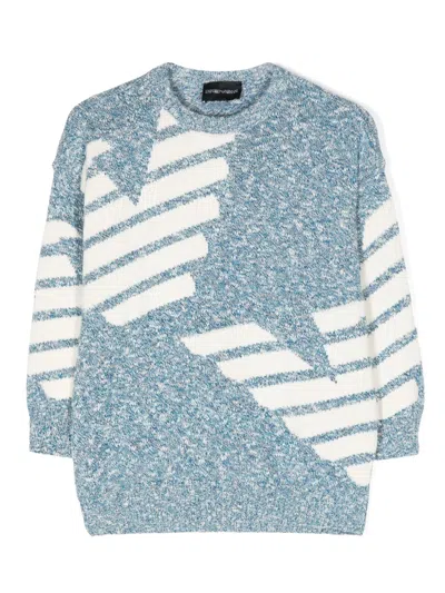 Emporio Armani Kids' Intarsia-knit Logo Jumper In Blue