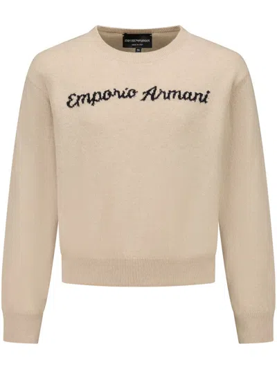 Emporio Armani Kids' Intarsia-knit Logo Jumper In Nude