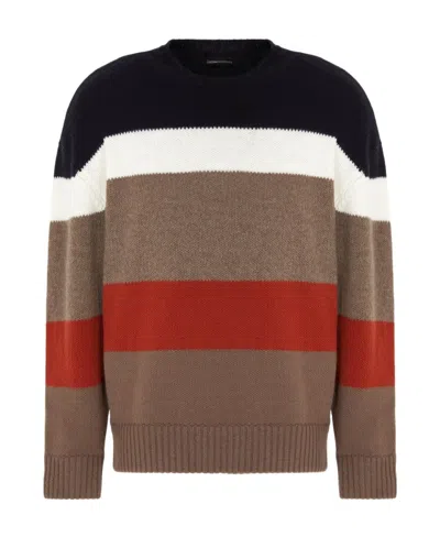Emporio Armani Intarsia-knit Striped-pattern Jumper In Brown