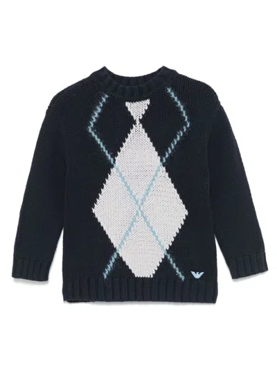 Emporio Armani Kids' Argyle-knit Jumper (4-12 Years) In Blue