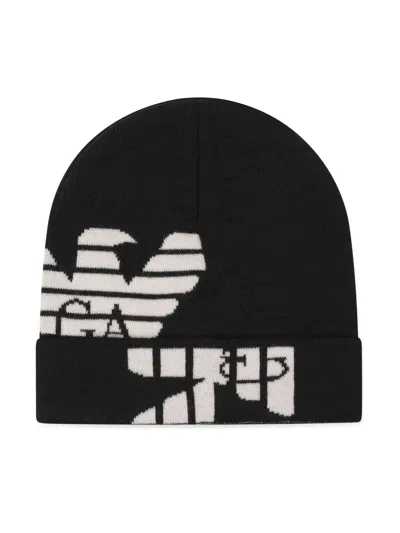 Emporio Armani Kids' Intarsia-knit Virgin Wool Beanie In Black