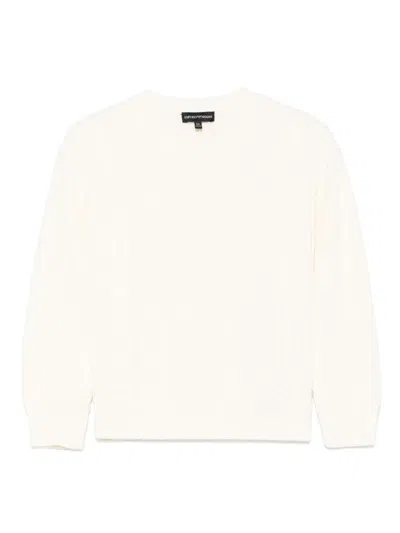 Emporio Armani Kids' Intarsia-logo Sweater In 白色
