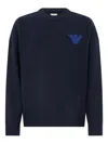 Emporio Armani Regular-fit Virgin Wool Sweater With Contrasting Logo In Blue