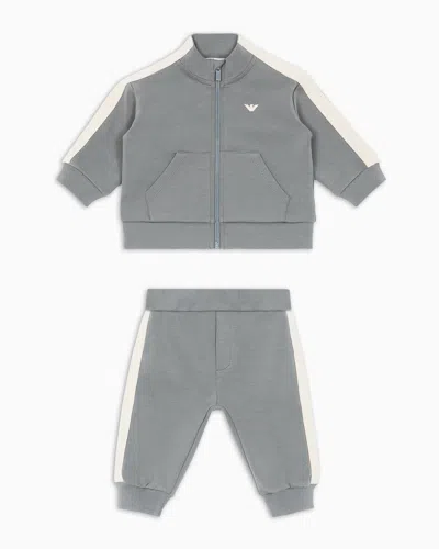 Emporio Armani Kids' Interlock Double-jersey Tracksuit Featuring A Sweatshirt And Joggers With Logo Tape In Gray
