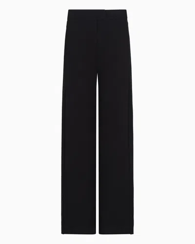 Emporio Armani Interlock Jersey Trousers With Bands And Micro Studs In Black