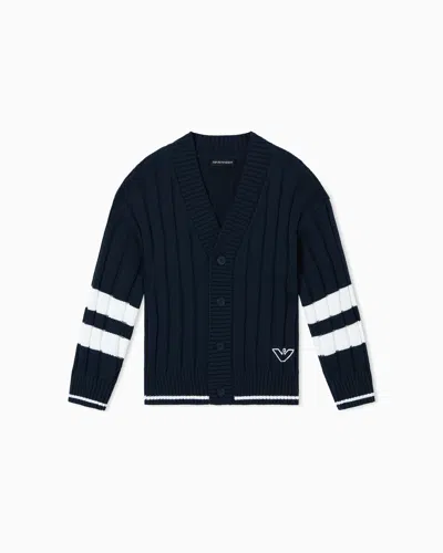 Emporio Armani Interrib Cotton Cardigans In Blue