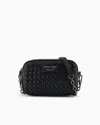Emporio Armani Interwoven Leather Camera Case With Chain Shoulder Strap In Black