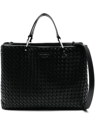 Emporio Armani Interwoven Tote Bag In Black