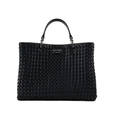 Emporio Armani Interwoven Tote Bag In Black