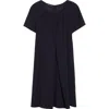 Emporio Armani Inverted Pleat Short Sleeve Dress In Solid Dark Blue