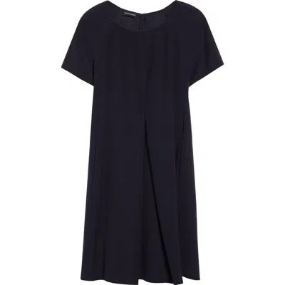 Emporio Armani Inverted Pleat Short Sleeve Dress In Solid Dark Blue