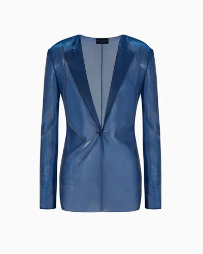 Emporio Armani Iridescent Knit-fabric Blazer In Blue