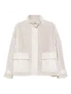 Emporio Armani Textured Leather Jacket High Collar In White