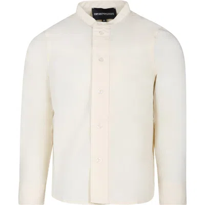 Emporio Armani Kids' Ivory Shirt For Boy With Eagle In Pergamena