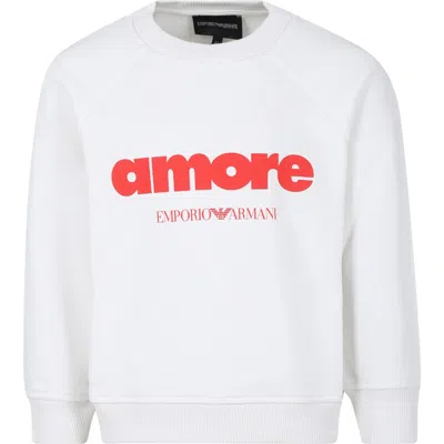 Emporio Armani Ivory Sweatshirt For Kids With Love Writing In White