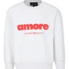 Emporio Armani Ivory Sweatshirt For Kids With Love Writing In Bianco Caldo
