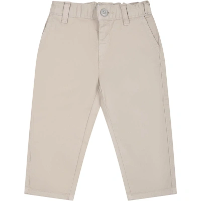 Emporio Armani Kids' Ivory Trousers For Baby Boy With Logo In Beige