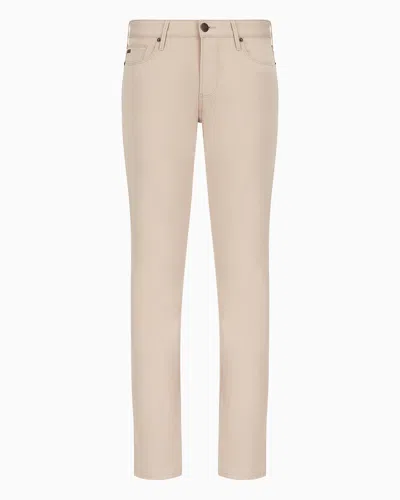 Emporio Armani J06 Comfort Stretch-gabardine, Slim-fit Trousers In Beige
