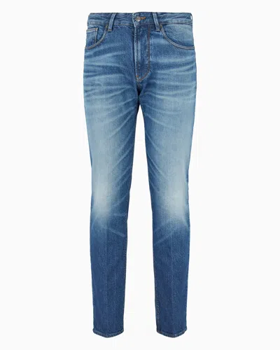 EMPORIO ARMANI J06 SLIM-FIT, 12.2 OZ STONE-WASHED DENIM JEANS WITH VEINING