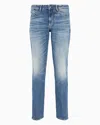Emporio Armani J06 Slim-fit, 12.2 Oz Stone-washed Denim Jeans With Veining In Denim Blu Md