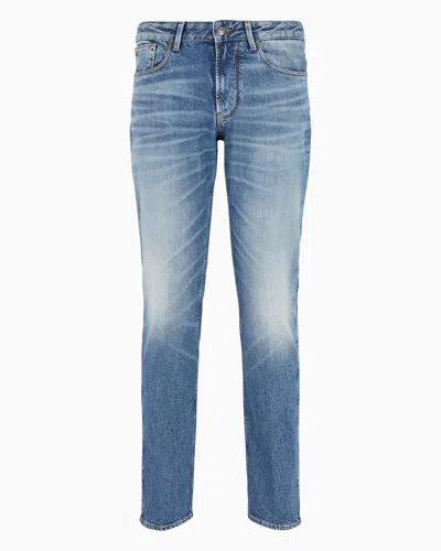 Emporio Armani J06 Slim-fit, 12.2 Oz Stone-washed Denim Jeans With Veining In Blue