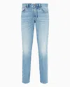 Emporio Armani J06 Slim-fit, 12.2 Oz Stone-washed Denim Jeans With Veining In Blue