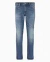 Emporio Armani J06 Slim-fit, Bleached-effect Comfort-denim Jeans In Blue