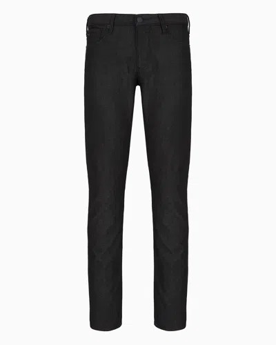 Emporio Armani J06 Slim-fit, Cotton-blend Trousers With Micro-armure Polka Dots In Black