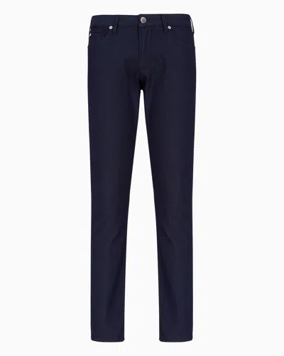 Emporio Armani J06 Slim-fit, Cotton-blend Trousers With Micro-armure Polka Dots In Navy Blue