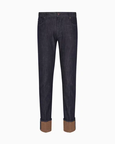 Emporio Armani J06 Slim-fit Jeans In Rinsed Stretch Denim With Logo Turn-ups In Blue