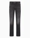 Emporio Armani J06 Slim-fit, Worn-look, Stretch-denim Jeans In Black