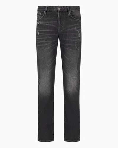 Emporio Armani J06 Slim-fit, Worn-look, Stretch-denim Jeans In Black
