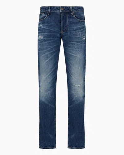 Emporio Armani J06 Slim-fit, Worn-look, Stretch-denim Jeans In Blue