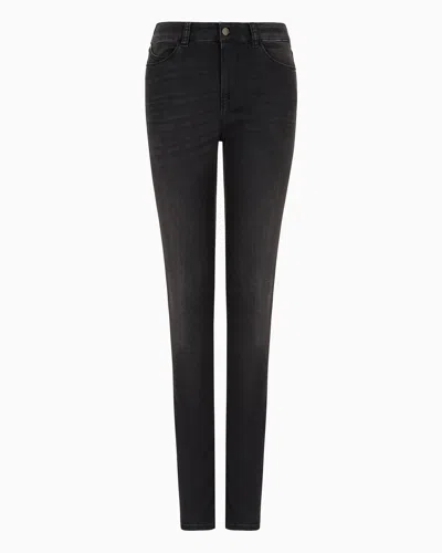 Emporio Armani J18 High-waisted Skinny-fit Stonewashed Comfort-denim Jeans In Dark Gray