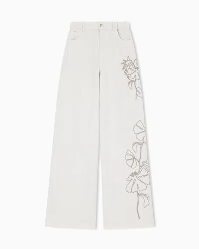 Emporio Armani J1h Loose-fit Linen-blend Canvas Jeans With Embroidery In Sand