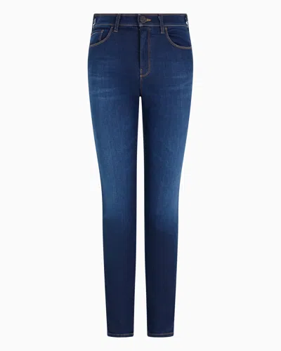 Emporio Armani J20 High-waisted Super-skinny Leg Jeans In Stretch Denim With Laser-cut Logo In Blue