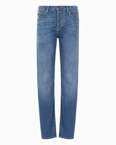 Emporio Armani J21 Regular-fit Jeans In Washed 11.5 Oz Comfort Denim In Blue