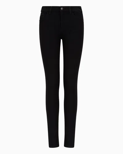Emporio Armani J28 Medium-waisted, Super Skinny-leg Jeans In Rinsed Comfort Denim In Black