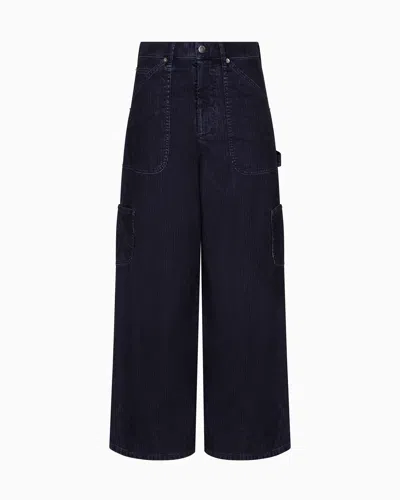 Emporio Armani J2g Flocked-rib Garment-dyed Drill Cargo Jeans In Blue