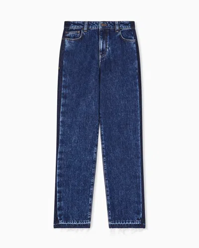 Emporio Armani J3h Regular-fit Jeans In Marbled Denim With Side Band In Blue