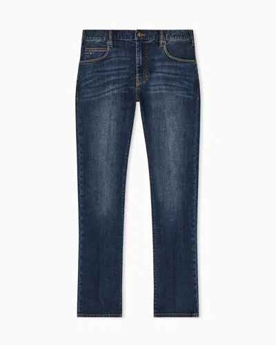 Emporio Armani J45 Regular-fit Jeans In Washed Stretch Denim In Blue