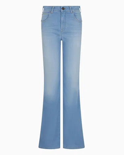 Emporio Armani J47 Mid-high Rise Flared-hem Jeans In Stretch Denim In Blue