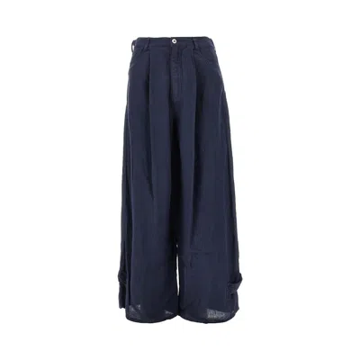 Emporio Armani Pleated Linen Trousers In Blue
